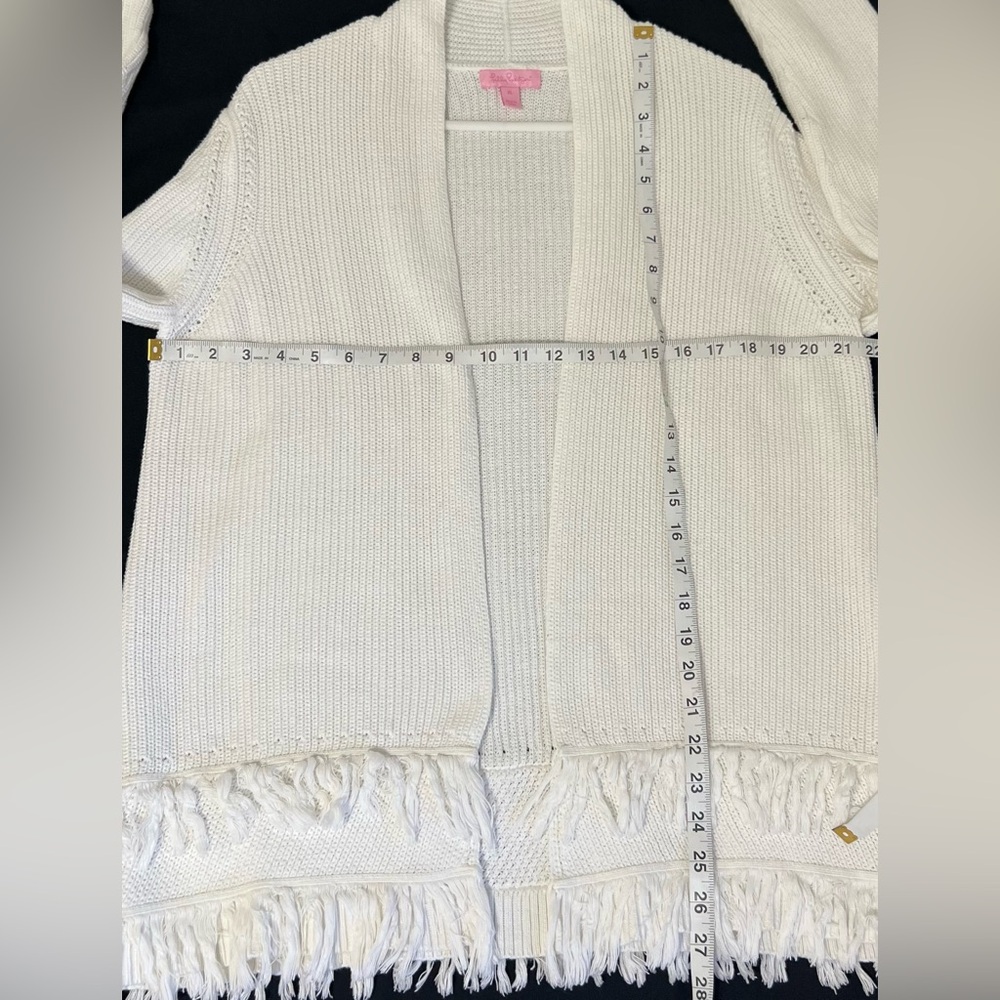Lilly Pulitzer XL Ivory Cotton Knit Open Front Cardigan Fringe Hem Sweater BoHo - Picture 4 of 8